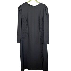 Vintage Heart Embroidery Dress 20 Black 80s Retro Modest Romantic Neutral Chic